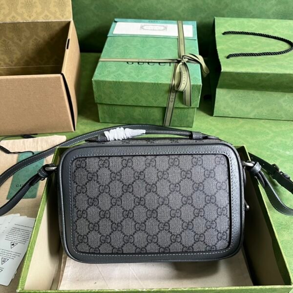 GUCCI upreme Monogram Textured Dollar Calfskin Small Ophidia Top Handle Shoulder Grey Black Graphite Grey
