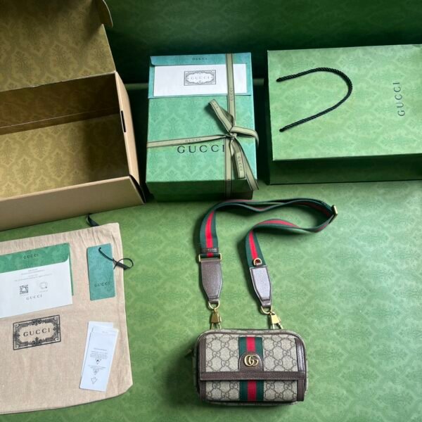 GUCCI Ophidia mini bag in beige and ebony Supreme