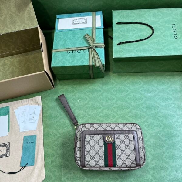 GUCCI Ophidia medium top handle bag in Beige GG Canvas