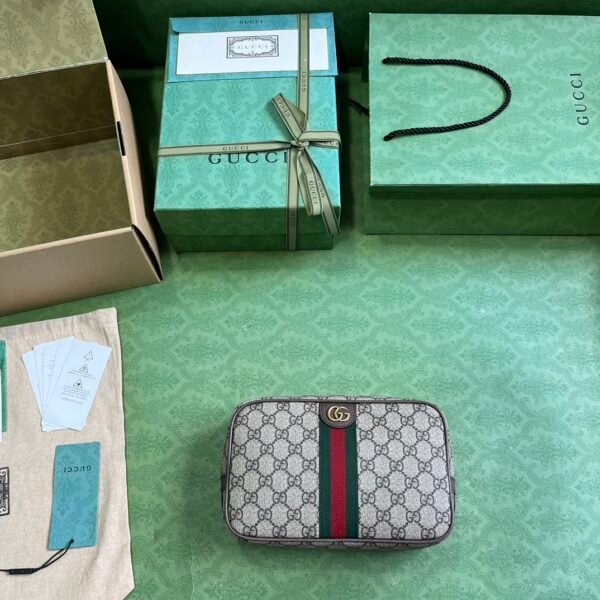 GUCCI Ophidia small crossbody bag in Beige Green GG Canvas