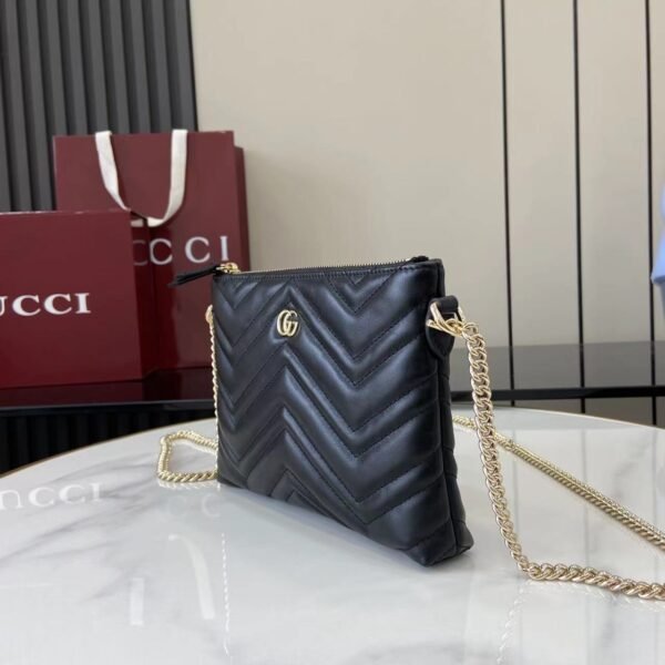 GUCCI GG Marmont pochette with chain in black leather