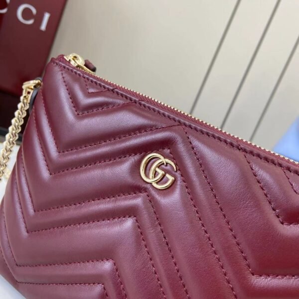 GUCCI GG Marmont pochette with chain in Rosso Ancora red leather