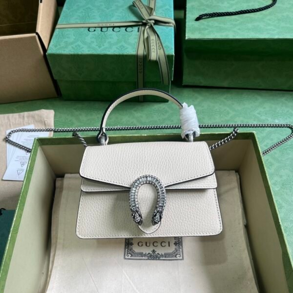 GUCCI White Dionysus Mini Top Handle Bag Leather Handbag