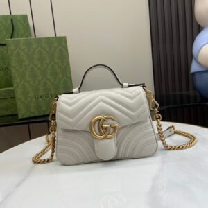 GUCCI GG Marmont small top handle bag in white leather