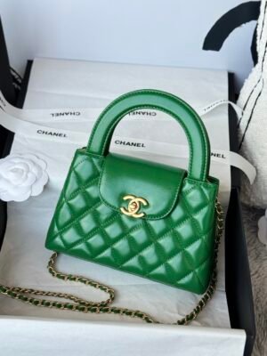 Chanel MM Kelly Shopper Green Handle Bags