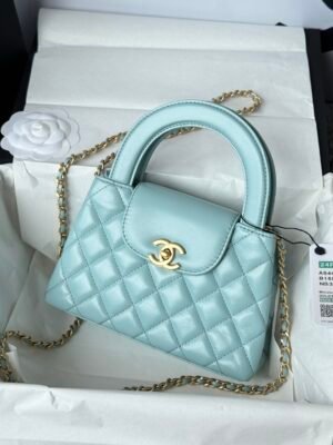 Chanel MM Kelly Shopper Light Blue Handle Bags