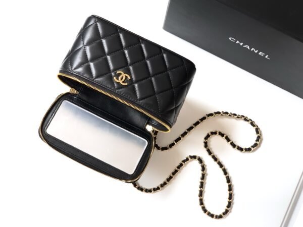 Chanel Black Lambskin Quilted Small CC Dynasty Vanity Case With Chain