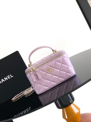 Chanel Purple Lambskin Quilted Small CC Dynasty Vanity Case With Chain