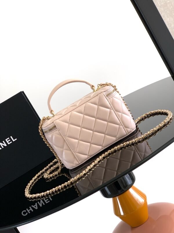 Chanel Pink Lambskin Quilted Small CC Dynasty Vanity Case With Chain