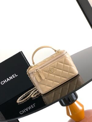 Chanel Apricot Lambskin Quilted Small CC Dynasty Vanity Case With Chain