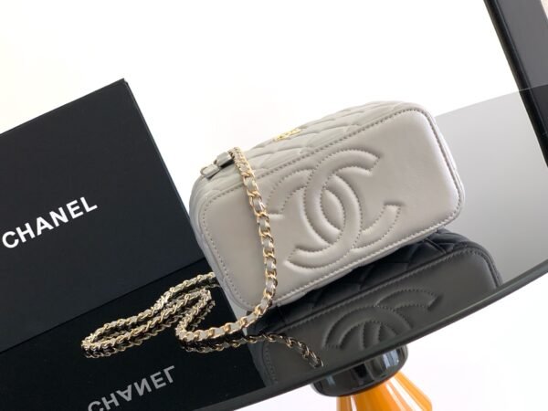 Chanel Grey Lambskin Quilted Small CC Dynasty Vanity Case With Chain