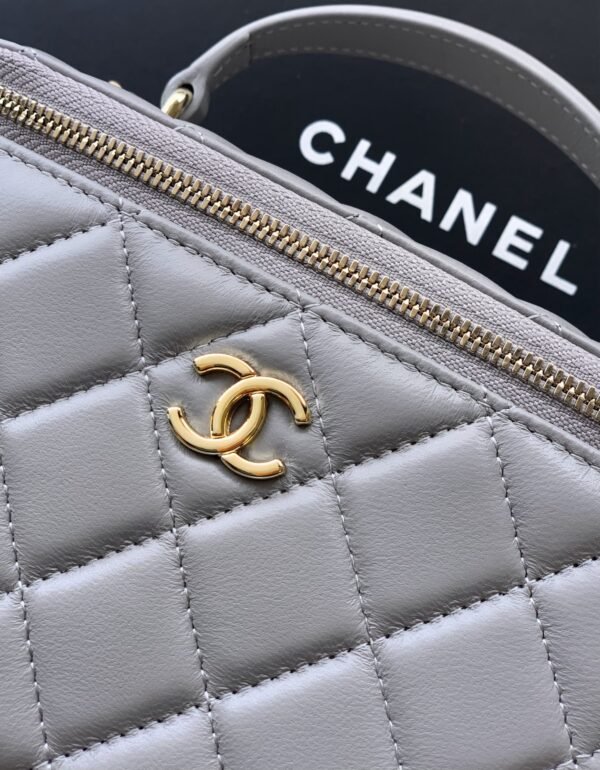 Chanel Grey Lambskin Quilted Small CC Dynasty Vanity Case With Chain