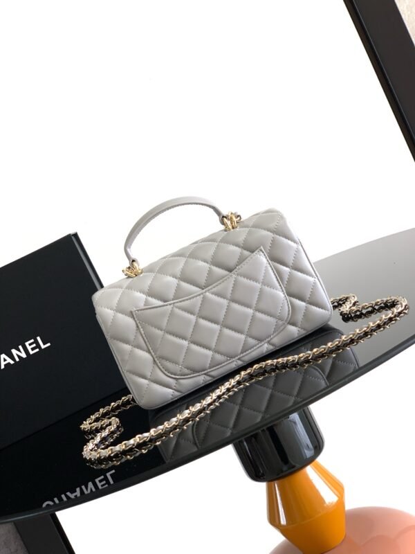 Chanel Lambskin Quilted Mini Top Handle Rectangular Flap Grey