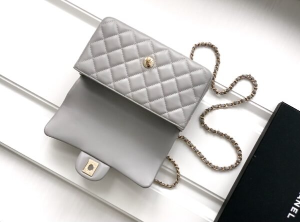 Chanel Lambskin Quilted Mini Top Handle Rectangular Flap Grey