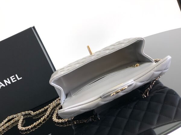 Chanel Lambskin Quilted Mini Top Handle Rectangular Flap Grey