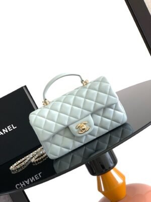 Lambskin Quilted Mini Top Handle Rectangular Flap Green