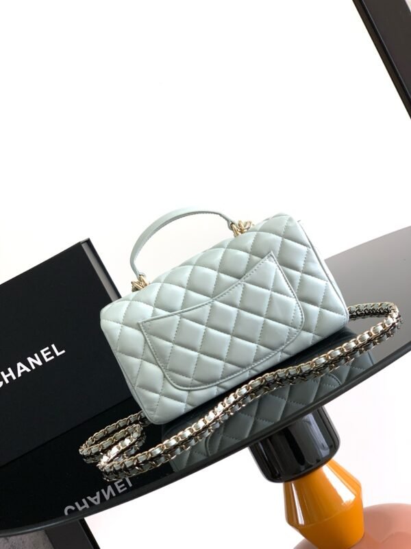 Lambskin Quilted Mini Top Handle Rectangular Flap Green