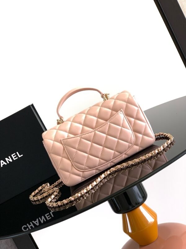 Chanel Lambskin Quilted Mini Top Handle Rectangular Flap Pink