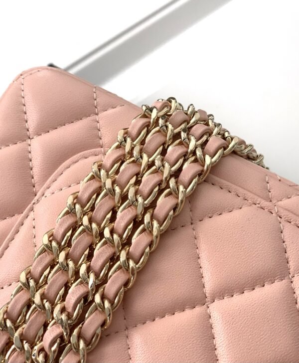 Chanel Lambskin Quilted Mini Top Handle Rectangular Flap Pink
