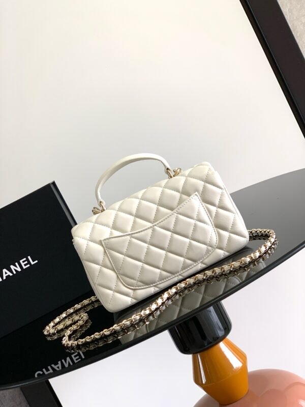 Chanel Lambskin Quilted Mini Top Handle Rectangular Flap White