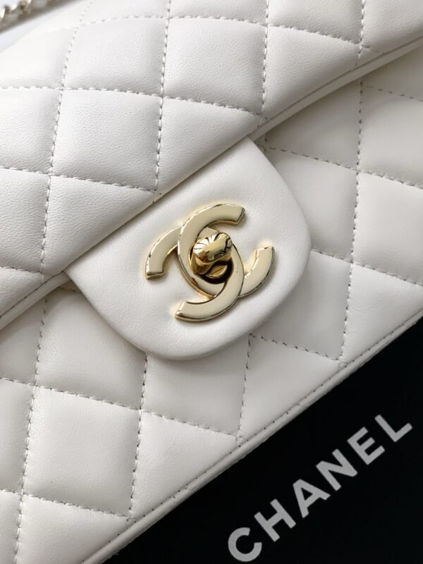 Chanel Lambskin Quilted Mini Top Handle Rectangular Flap White