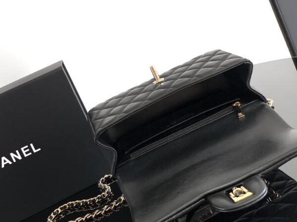 Chanel Lambskin Quilted Mini Top Handle Rectangular Flap Black