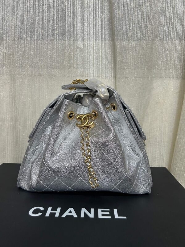Chanel 25 Small Handbag Metallic Grained Calfskin & Gold-Tone Metal Silvery