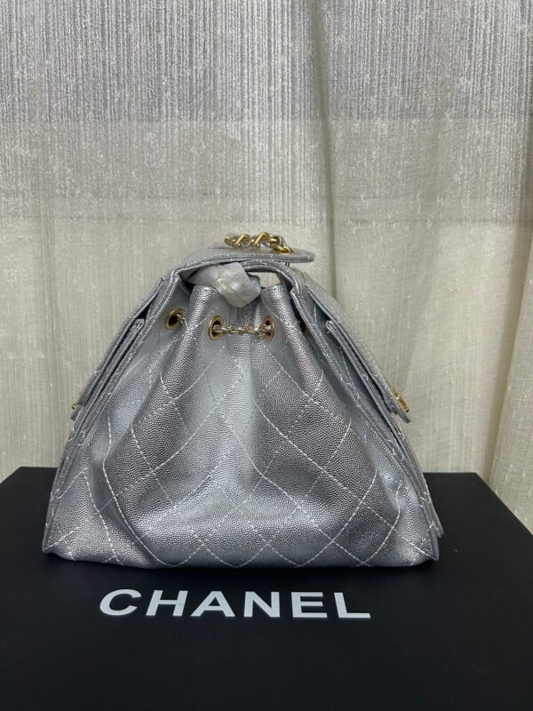 Chanel 25 Small Handbag Metallic Grained Calfskin & Gold-Tone Metal Silvery