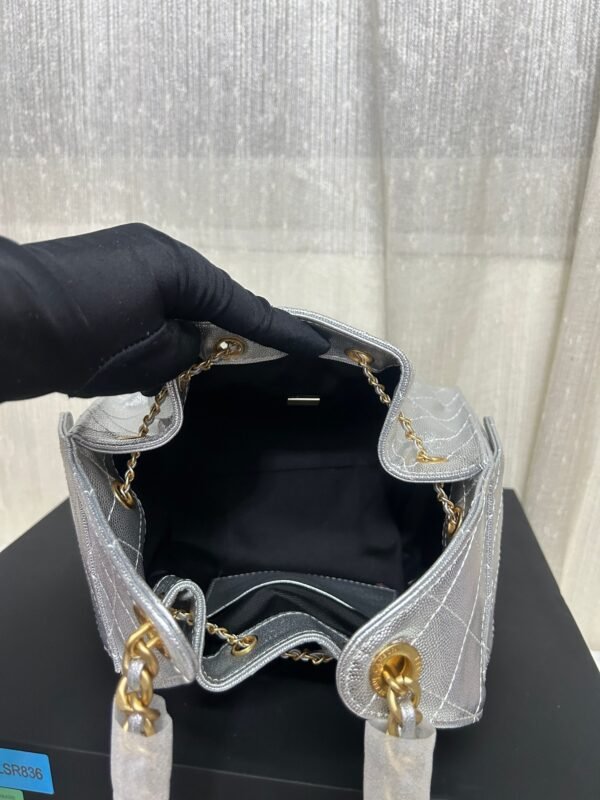 Chanel 25 Small Handbag Metallic Grained Calfskin & Gold-Tone Metal Silvery