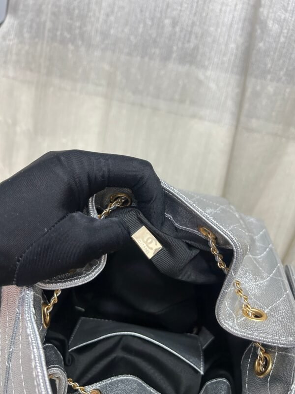 Chanel 25 Small Handbag Metallic Grained Calfskin & Gold-Tone Metal Silvery