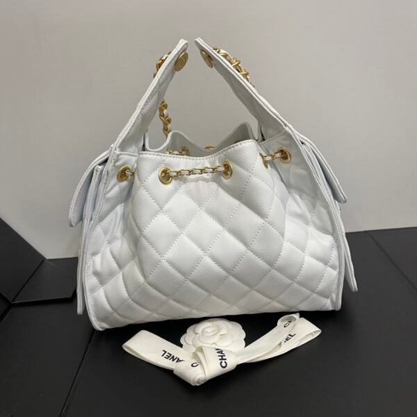 Chanel 25 Small Handbag Grained Calfskin & Gold-Tone Metal White