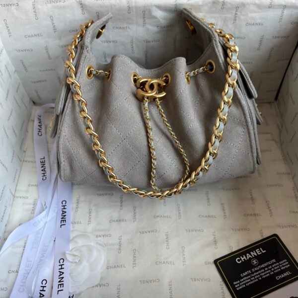 Chanel 25 Medium Handbag Washed Denim & Gold-Tone Metal Grey