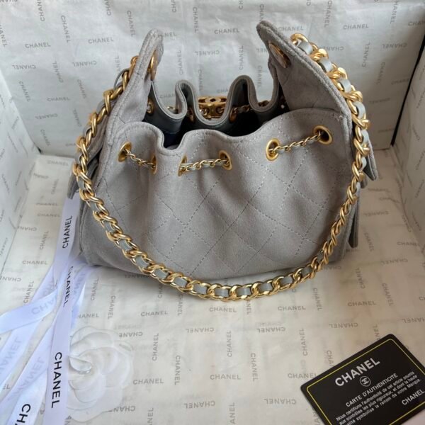 Chanel 25 Medium Handbag Washed Denim & Gold-Tone Metal Grey