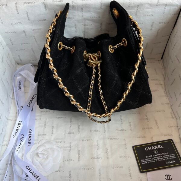 Chanel 25 Medium Handbag Washed Denim & Gold-Tone Metal Black