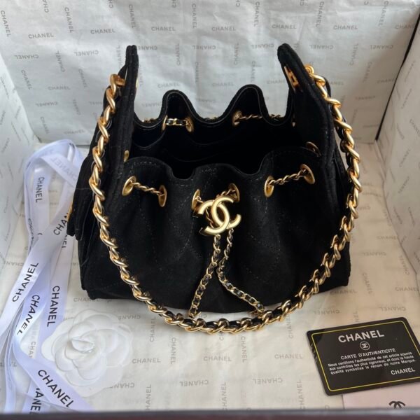 Chanel 25 Medium Handbag Washed Denim & Gold-Tone Metal Black