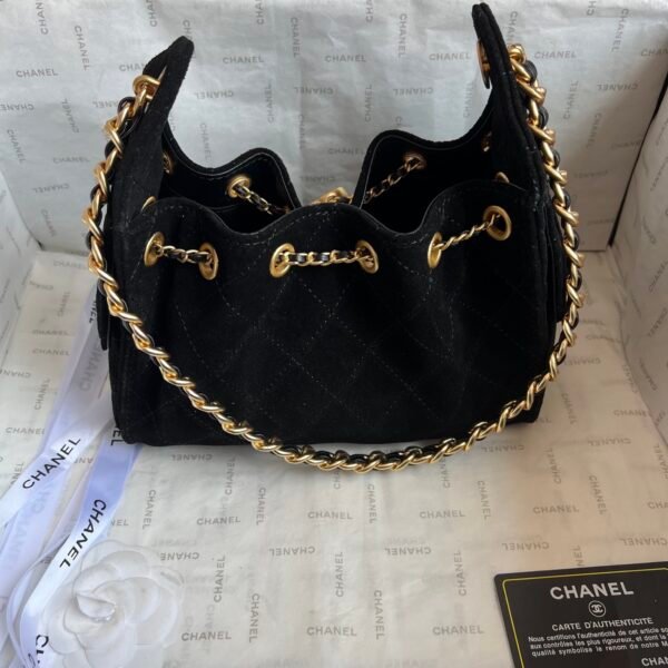 Chanel 25 Medium Handbag Washed Denim & Gold-Tone Metal Black