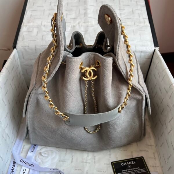 Chanel 25 Big Handbag Washed Denim & Gold-Tone Metal Grey
